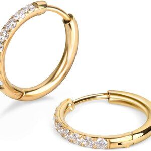 Cubic Zirconia Huggie Hoops - 8mm Stylish Surgical Steel for Comfort and Beauty